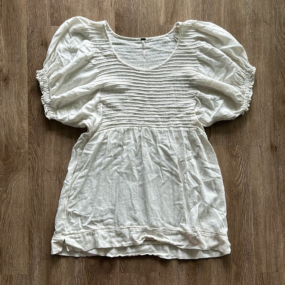 Free People Elsie Tunic Off White Puff Sleeves Size Small